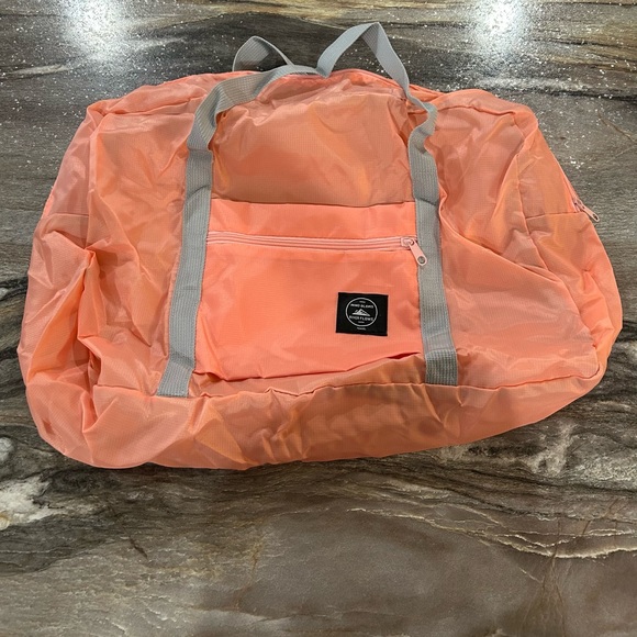 Peachy Pink Nylon Foldable Travel Bag Large Capacity Luggage WaterProof - Picture 6 of 6